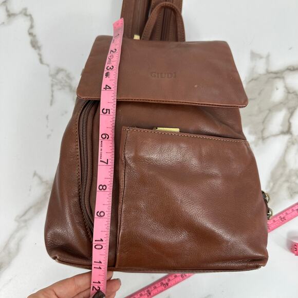 Giudi Womens Italian Leather Backpack Brown  Small Pockets Boho Casual Travel - Picture 8 of 12
